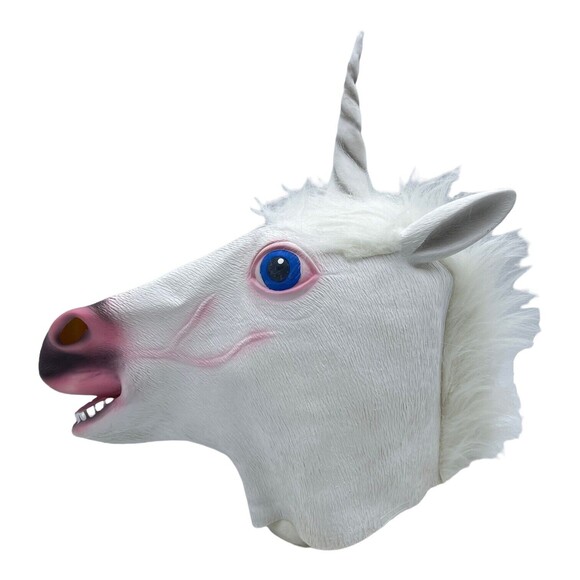 Unicorn Mask Halloween Costume White Magical Creature Rubber Mask For Adults - Picture 3 of 4